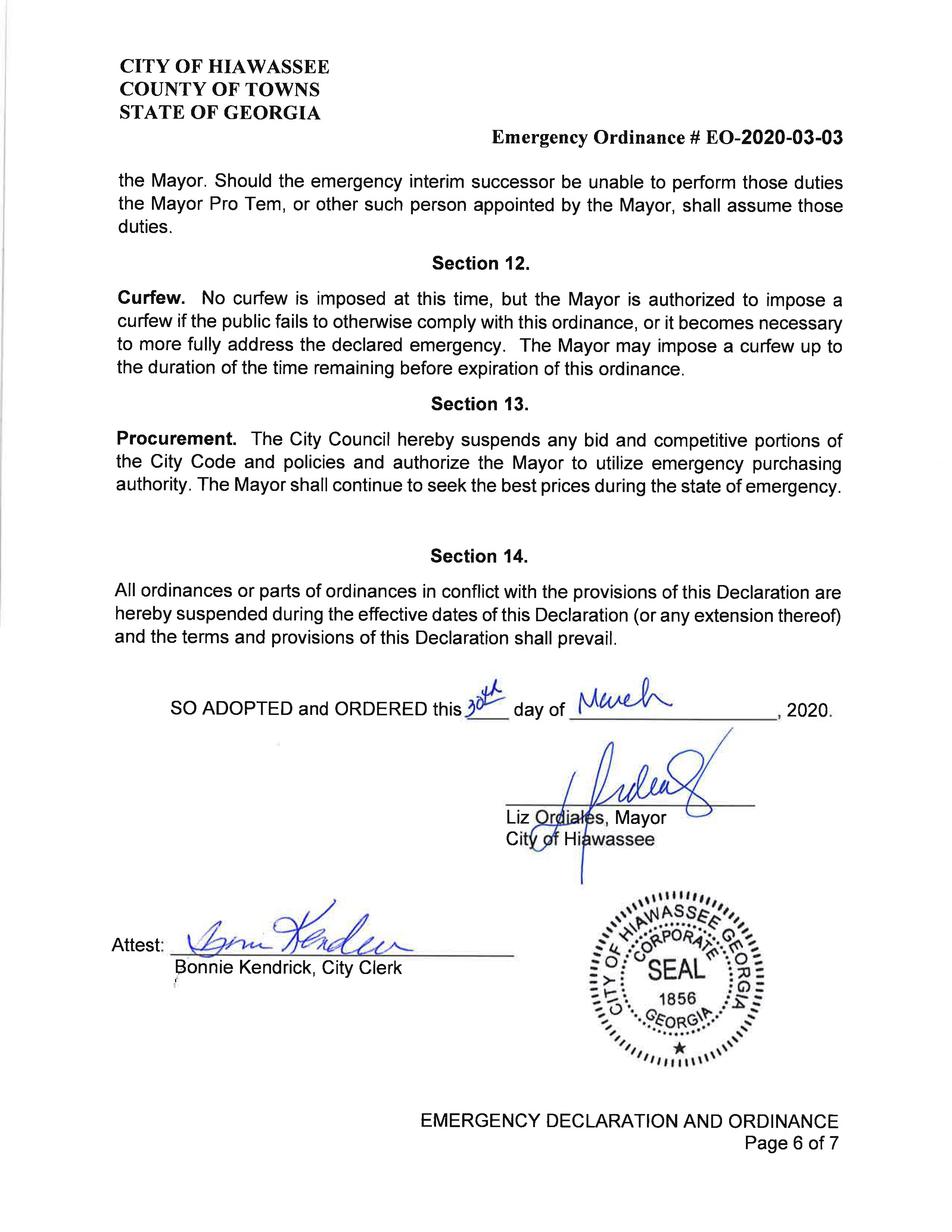 Emergency Declaration and Ordinace approved by Council-1