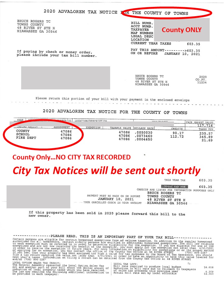 Towns County tax bill example